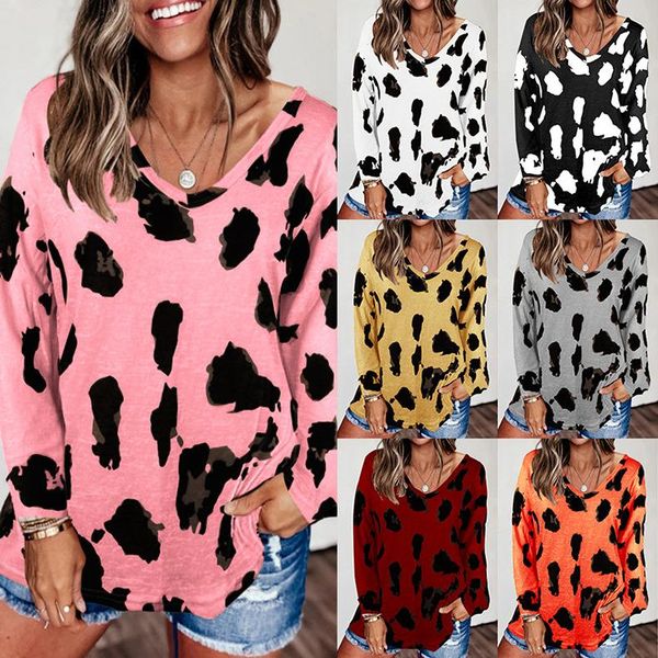 women's t-shirt casual long sleeve leopard printed loose v-neck plus size tee for spring, fall, White
women's t-shirt casual long sleeve leopard printed loose v-neck plus size tee for spring, fall, White