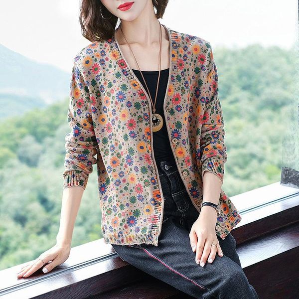 women's knits & tees spring and autumn sweater coat women loose outer wear 2021 all-match retro printed v-neck long-sleeved knitted car, White
women's knits & tees spring and autumn sweater coat women loose outer wear 2021 all-match retro printed v-neck long-sleeved knitted car, White