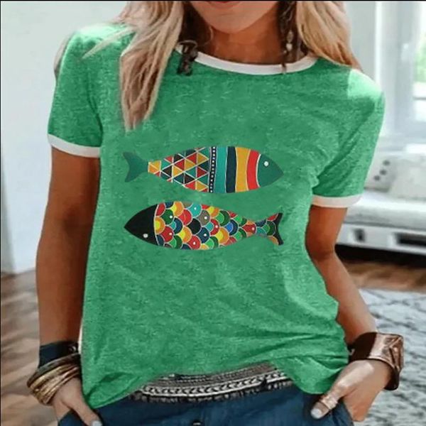 women's t-shirt ladies summer o neck retro short sleeve color cartoon fish pattern casual fashion harajuku style shirt streetwear, White
women's t-shirt ladies summer o neck retro short sleeve color cartoon fish pattern casual fashion harajuku style shirt streetwear, White