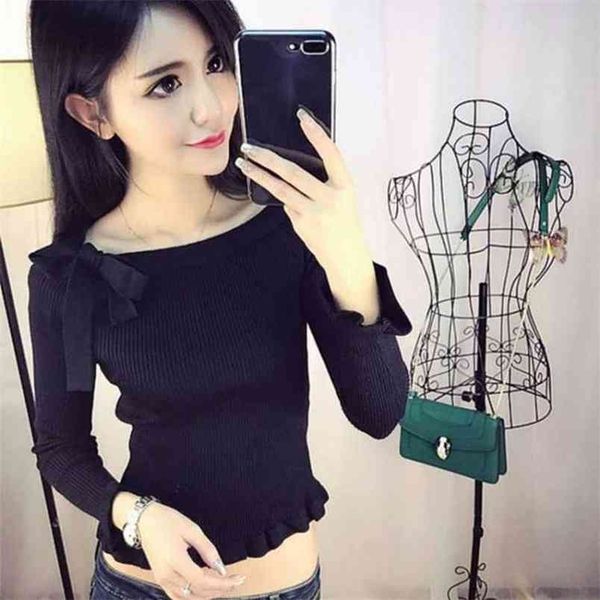 women's sweaters spring and autumn korean bow slim thin knitting bottoming shirt tide 210427, White;black
women's sweaters spring and autumn korean bow slim thin knitting bottoming shirt tide 210427, White;black
