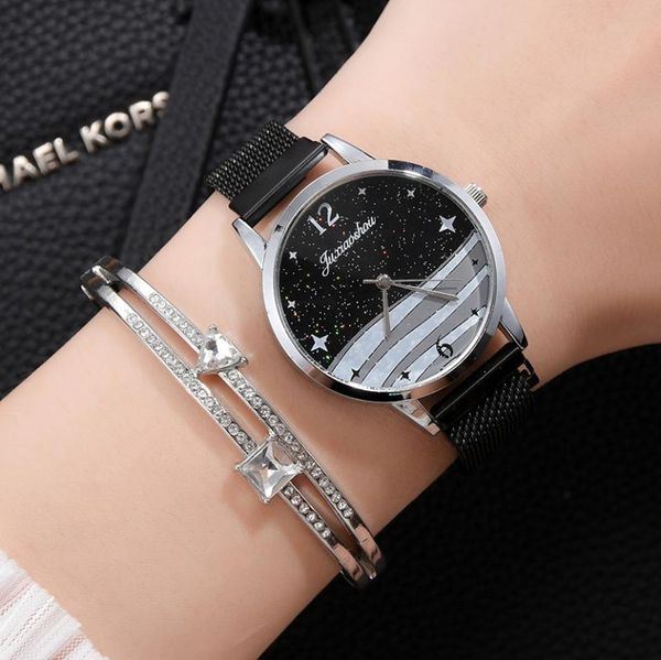 wristwatches 2pcs/set women watches black bracelet set starry sky magnet watch ladies wrist luxury quartz clock, Slivery;brown
wristwatches 2pcs/set women watches black bracelet set starry sky magnet watch ladies wrist luxury quartz clock, Slivery;brown