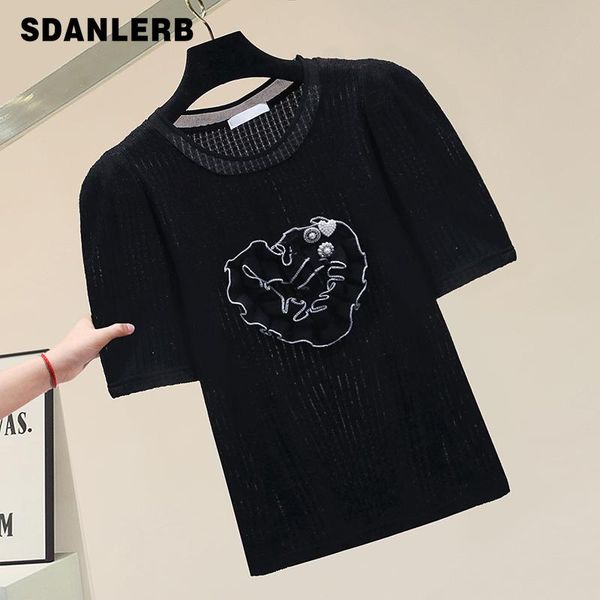 knitted shirt round neck handmade beaded pure cotton short sleeve loose t-shirt women's 2021 summer pullover knitwear, White
knitted shirt round neck handmade beaded pure cotton short sleeve loose t-shirt women's 2021 summer pullover knitwear, White