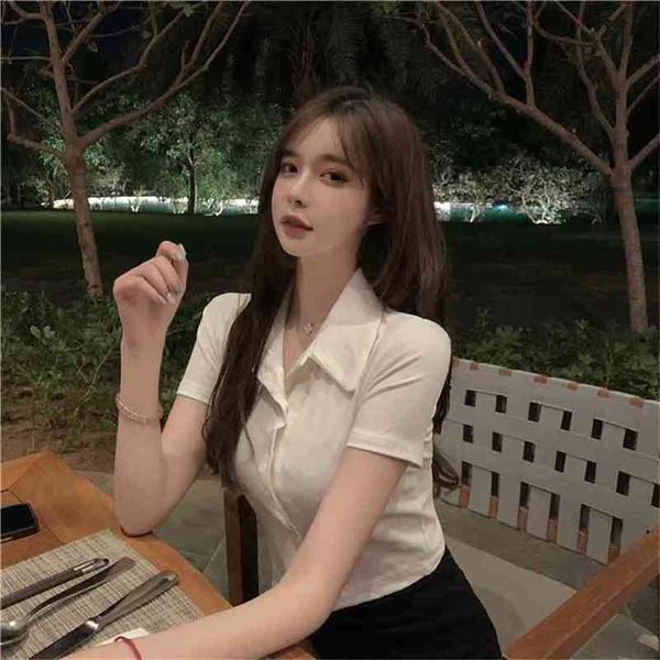 summer short lapel tight women t-shirt sleeve female slim cardigan tshirt women 210507, White
summer short lapel tight women t-shirt sleeve female slim cardigan tshirt women 210507, White