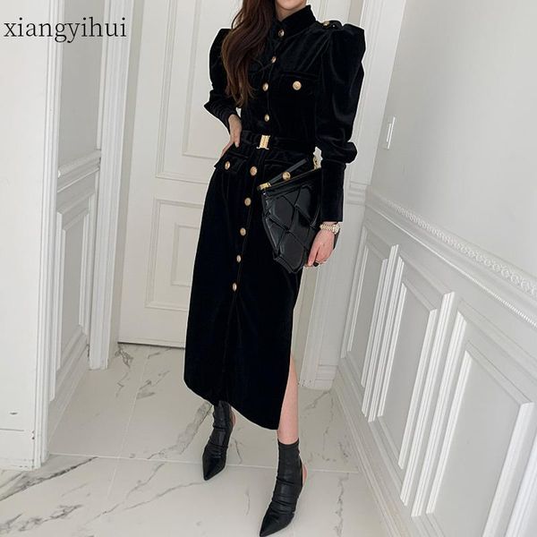 casual dresses korean chic autumn winter temperament vintage stand collar black velvet long sleeve split dress high waist, Black;gray
casual dresses korean chic autumn winter temperament vintage stand collar black velvet long sleeve split dress high waist, Black;gray