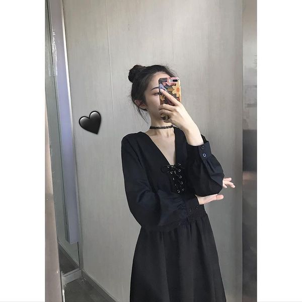 casual dresses autumn korean women's mid-length french retro high waist long sleeve v neck hepburn little black dress, Black;gray
casual dresses autumn korean women's mid-length french retro high waist long sleeve v neck hepburn little black dress, Black;gray