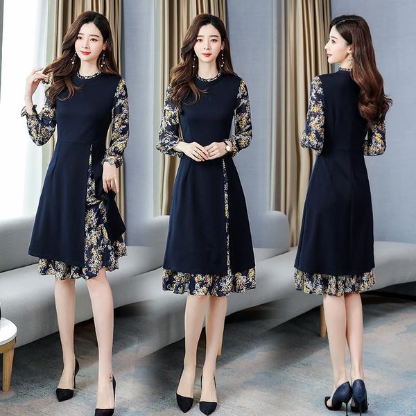 casual dresses 2021 spring women chiffon patchwork lady fashion long sleeve flowers dress, Black;gray
casual dresses 2021 spring women chiffon patchwork lady fashion long sleeve flowers dress, Black;gray