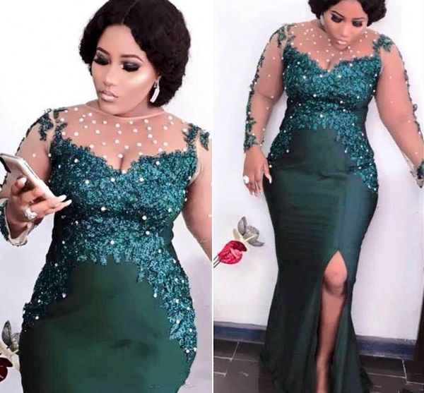 aso ebi arabic dark green evening dresses beaded mermaid prom dress sheer neck lace appliques side split formal party gowns, Black;red
aso ebi arabic dark green evening dresses beaded mermaid prom dress sheer neck lace appliques side split formal party gowns, Black;red