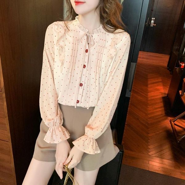 women's blouses & shirts real s 2021 spring wave point shirt chiffon feeling small foreign style, White
women's blouses & shirts real s 2021 spring wave point shirt chiffon feeling small foreign style, White