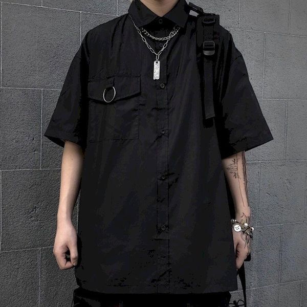 men's casual shirts gothic shirt male functional black short-sleeved oversized trendy summer tooling pocket loose women blouses, White;black
men's casual shirts gothic shirt male functional black short-sleeved oversized trendy summer tooling pocket loose women blouses, White;black