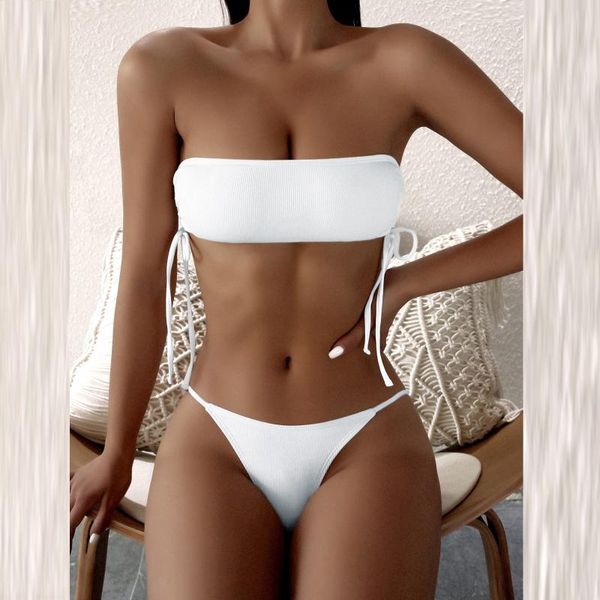 women's swimwear strapiess bikinis solid color beachwewar bandeau swimsuit cut out thong 2021 low waist bikini set, White;black
women's swimwear strapiess bikinis solid color beachwewar bandeau swimsuit cut out thong 2021 low waist bikini set, White;black