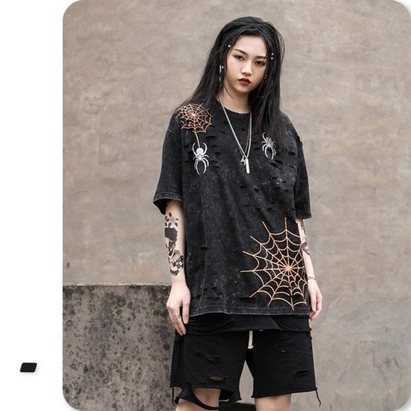 women's t-shirt women cotton heavy water wash used knife cut printing loose elastic casual short-sleeved, White 
women's t-shirt women cotton heavy water wash used knife cut printing loose elastic casual short-sleeved, White