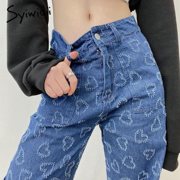women's jeans syiwidii high waisted woman vintage streetwear denim pants y2k baggy wide leg trousers straight full length 2021 clothing, Blue
women's jeans syiwidii high waisted woman vintage streetwear denim pants y2k baggy wide leg trousers straight full length 2021 clothing, Blue