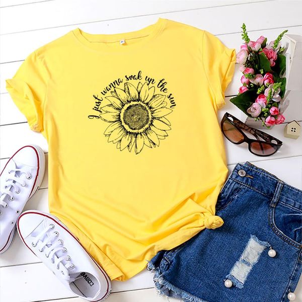 women sunflower t shirts cute graphic short sleeve cotton t-shirt 5xl oversized summer casual round neck tees women's, White 
women sunflower t shirts cute graphic short sleeve cotton t-shirt 5xl oversized summer casual round neck tees women's, White