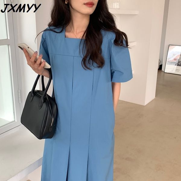 fashionable retro simple square collar pleated design loose short sleeve over the knee dress two colors jxmyy 210412, Black;gray
fashionable retro simple square collar pleated design loose short sleeve over the knee dress two colors jxmyy 210412, Black;gray
