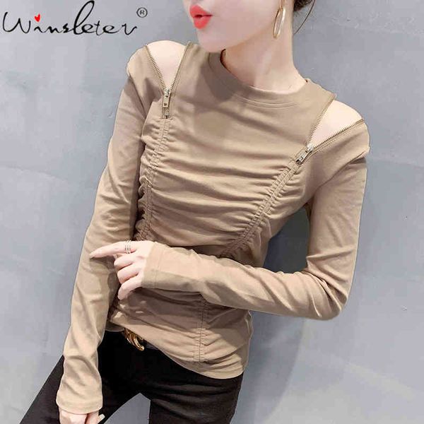 women's t-shirt spring fall european clothes girl fashion drape off shoulder cotton women solid long sleeve slim tees t0, White
women's t-shirt spring fall european clothes girl fashion drape off shoulder cotton women solid long sleeve slim tees t0, White