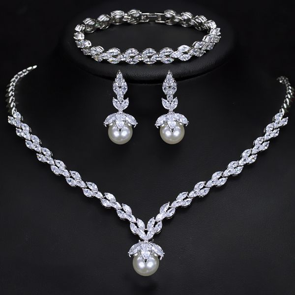 japan and south korea bride aaa zircon anti allergy shell pearl bracelet earring necklace three piece set, Black
japan and south korea bride aaa zircon anti allergy shell pearl bracelet earring necklace three piece set, Black