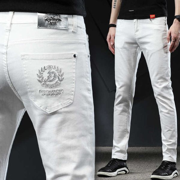 and spring summer trend men's embroidery drilling white small straight jeans pants fashion exquisite cotton, Blue
and spring summer trend men's embroidery drilling white small straight jeans pants fashion exquisite cotton, Blue