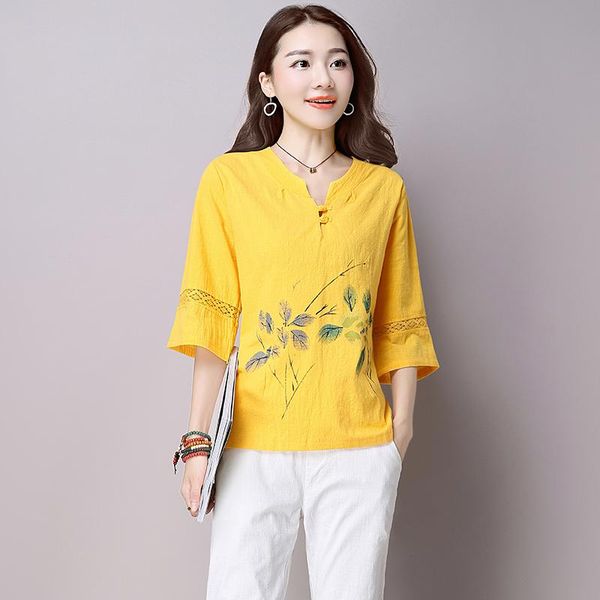 women's t-shirt spring summer t shirts 2021 arrival chinese style shirt cotton linen print floral casual tees, White
women's t-shirt spring summer t shirts 2021 arrival chinese style shirt cotton linen print floral casual tees, White