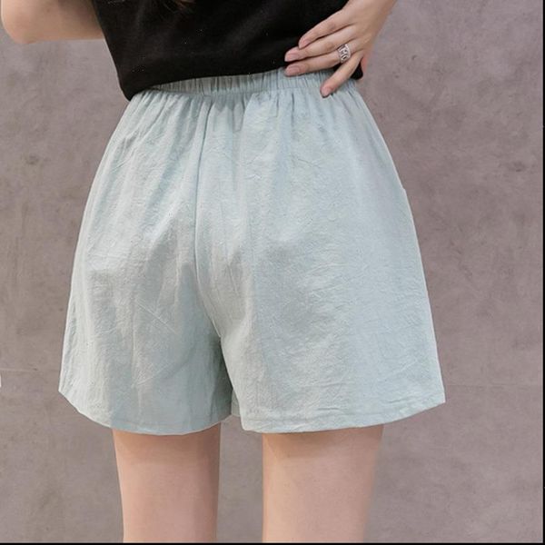 summer casual solid cotton linen women shorts elastic waist two pockets girls soft female s xxl, White;black 
summer casual solid cotton linen women shorts elastic waist two pockets girls soft female s xxl, White;black