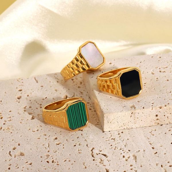 cluster rings ins plated stainless steel jewelry green malachite white fritillaria rectangle angular for women, Golden;silver
cluster rings ins plated stainless steel jewelry green malachite white fritillaria rectangle angular for women, Golden;silver