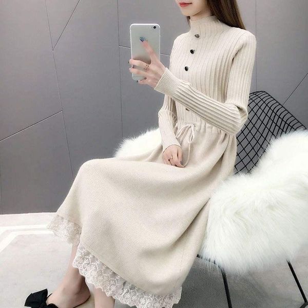 casual dresses jmprs elegant lace patchwork women sweater dress long sleeve winter fashion up high waist female knit warm black midi, Black;gray
casual dresses jmprs elegant lace patchwork women sweater dress long sleeve winter fashion up high waist female knit warm black midi, Black;gray