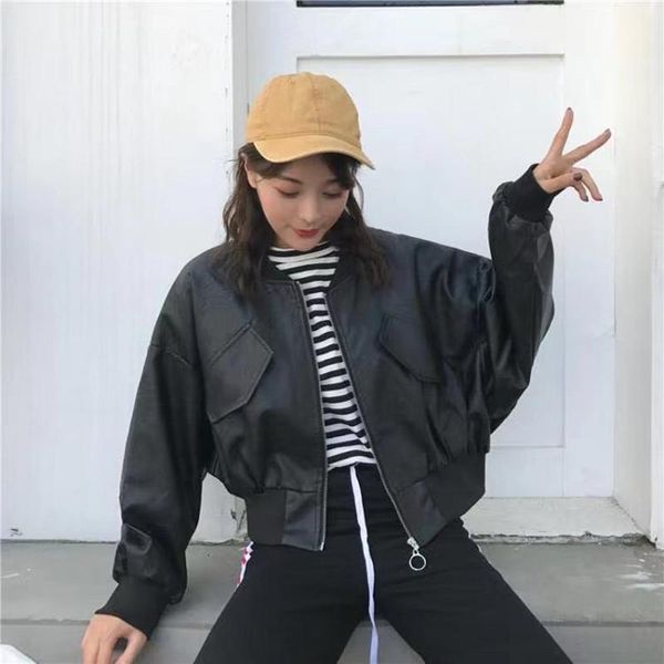 women's jackets hong kong style bat sleeve motorcycle short leather clothes korean bf loose and thin jacket student coat fashi, Black;brown
women's jackets hong kong style bat sleeve motorcycle short leather clothes korean bf loose and thin jacket student coat fashi, Black;brown