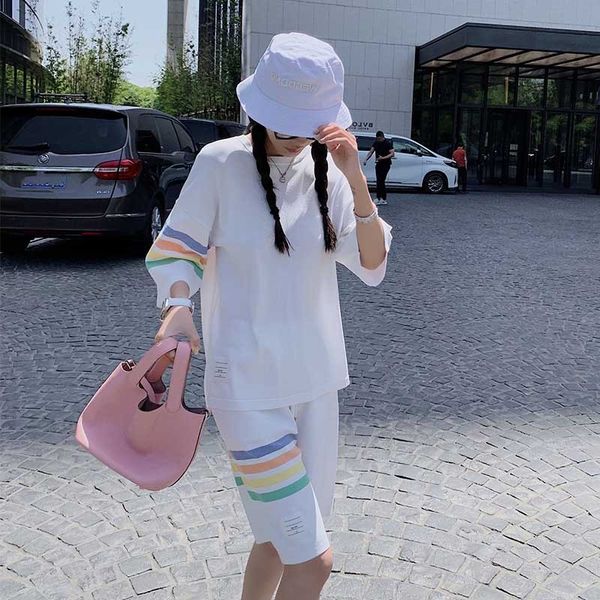 tb casual suit female bf style round neck four half sleeve t-shirt + korean elastic waist color bar five point pants summer, White
tb casual suit female bf style round neck four half sleeve t-shirt + korean elastic waist color bar five point pants summer, White