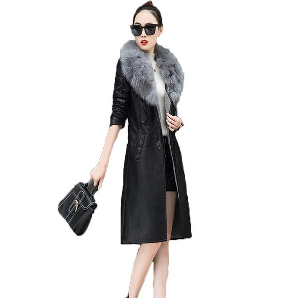 women's leather & faux womens jacket 4xl fashion fur collar long sleeve medium coat 2021 winter ladies solid wool keep warm, Black
women's leather & faux womens jacket 4xl fashion fur collar long sleeve medium coat 2021 winter ladies solid wool keep warm, Black