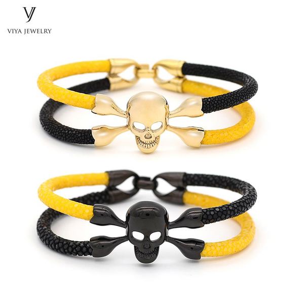 charm bracelets black yellow stingray handmade couple luxury custom color size skull bracelet leather for lovers, Golden;silver
charm bracelets black yellow stingray handmade couple luxury custom color size skull bracelet leather for lovers, Golden;silver