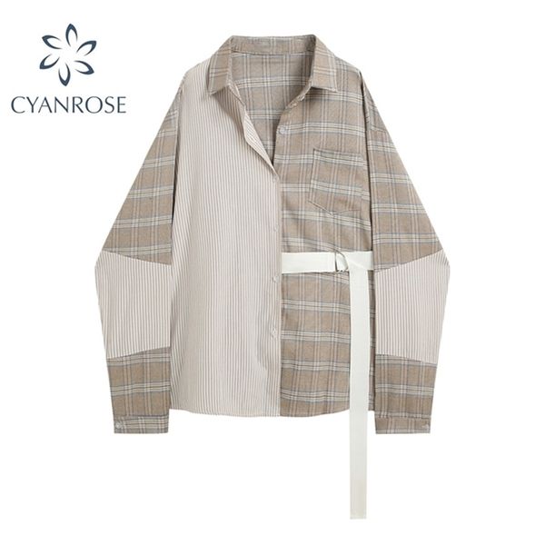patchwork striped blouse women turn-down collar autumn fashion full sleeve belt pockets casual style for 210515, White
patchwork striped blouse women turn-down collar autumn fashion full sleeve belt pockets casual style for 210515, White