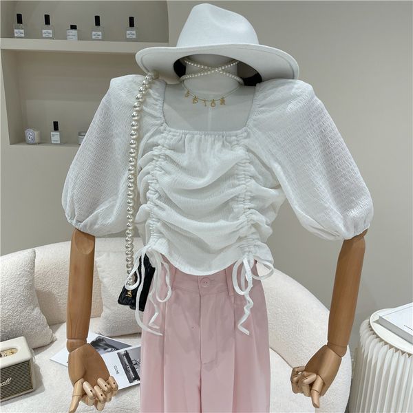 blouses shirt spring summer 2021 niche design feminine fashion string high waist square neck short sleeve, White
blouses shirt spring summer 2021 niche design feminine fashion string high waist square neck short sleeve, White