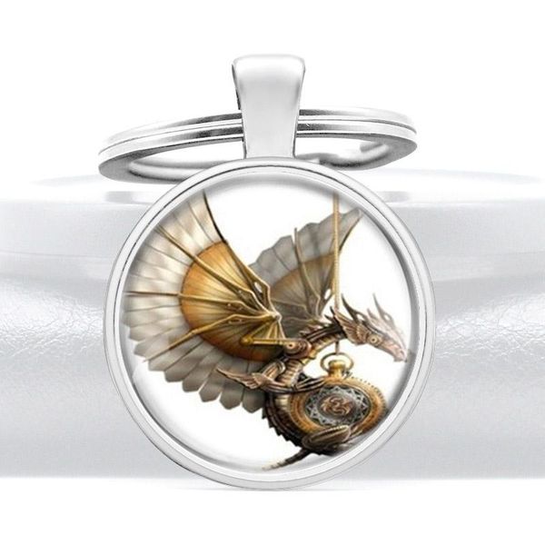 keychains steampunk flying glass cabochon key chains classic men women punk pendant rings, Silver 
keychains steampunk flying glass cabochon key chains classic men women punk pendant rings, Silver