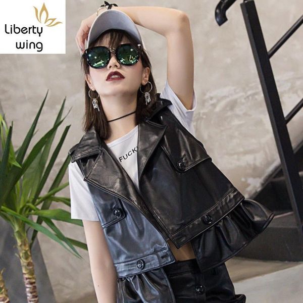 women's vests fashion women sheepskin genuine leather sleeveless vest jacket punk ruffles waistcoat outwear coat female bikers top, Black;white
women's vests fashion women sheepskin genuine leather sleeveless vest jacket punk ruffles waistcoat outwear coat female bikers top, Black;white