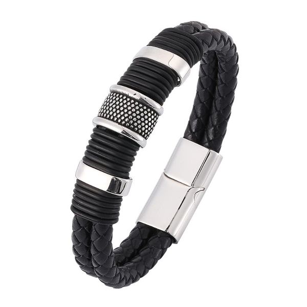 charm bracelets vintage pattern men's black woven double leather stainless steel magnetic buckle fashion 7-sp0371, Golden;silver
charm bracelets vintage pattern men's black woven double leather stainless steel magnetic buckle fashion 7-sp0371, Golden;silver