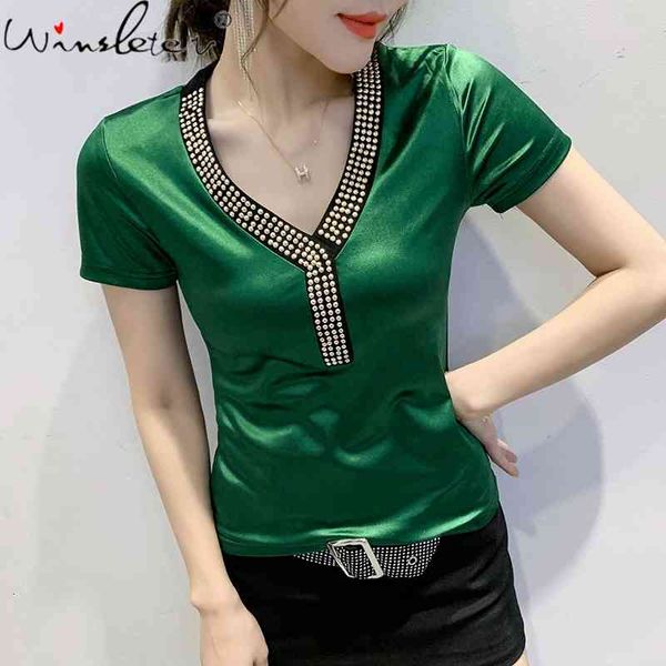 women's t-shirt summer korean style slim fashion v-neck shiny diamonds women short sleeve bottoming shirt tees t13625a 3, White
women's t-shirt summer korean style slim fashion v-neck shiny diamonds women short sleeve bottoming shirt tees t13625a 3, White