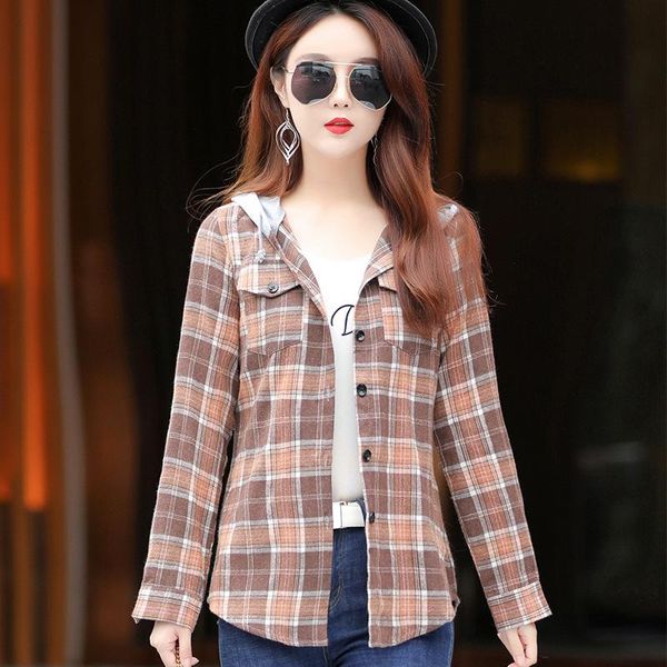 women's blouses & shirts spring autumn women shirt fashion plaid hooded flannel long sleeve cotton blusas british style, White
women's blouses & shirts spring autumn women shirt fashion plaid hooded flannel long sleeve cotton blusas british style, White