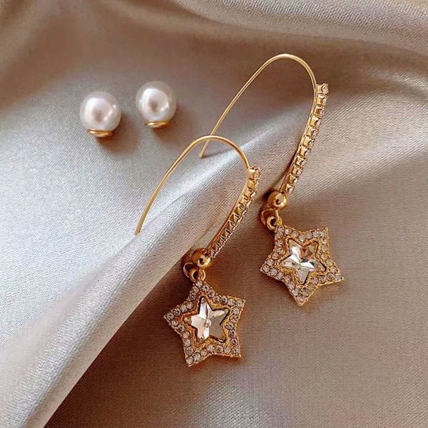 70%off japan and south korea new five pointed star crystal advanced sense long style versatile fashion earrings ear hook, Silver
70%off japan and south korea new five pointed star crystal advanced sense long style versatile fashion earrings ear hook, Silver