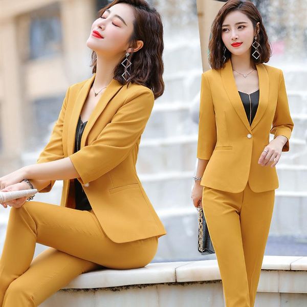 style yellow blazer set summer business office pant and ol 2 piece outfits for women work wear women's suits & blazers, White;black
style yellow blazer set summer business office pant and ol 2 piece outfits for women work wear women's suits & blazers, White;black