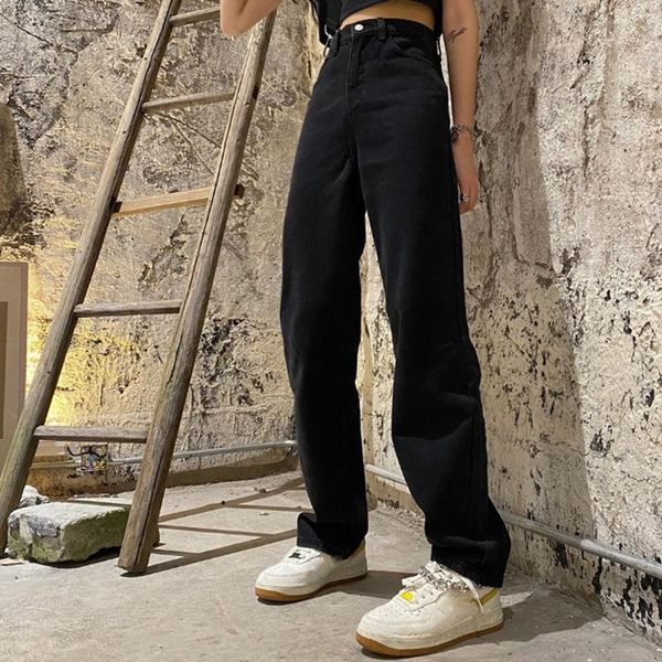 women's jeans high waist women spring solid color loose all-match black denim trousers ladies basic college simple straight full length, Blue
women's jeans high waist women spring solid color loose all-match black denim trousers ladies basic college simple straight full length, Blue