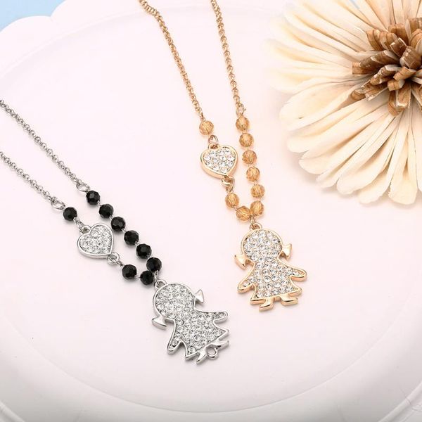 pendant necklaces small lovely girl shape necklace for mon family black gold beads chain clear crystal heart jewelry gift, Silver
pendant necklaces small lovely girl shape necklace for mon family black gold beads chain clear crystal heart jewelry gift, Silver