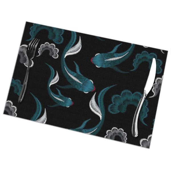 mats & pads 6pcs placemat for dining table embroidery blue ethnic koi fish heat-resistant kitchen accessories
mats & pads 6pcs placemat for dining table embroidery blue ethnic koi fish heat-resistant kitchen accessories