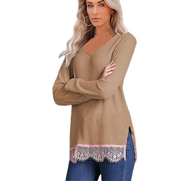 women's sweaters women solid color stitching lace knit sweater splice long sleeve v-neck blended pullover for autumn ladies, White;black
women's sweaters women solid color stitching lace knit sweater splice long sleeve v-neck blended pullover for autumn ladies, White;black