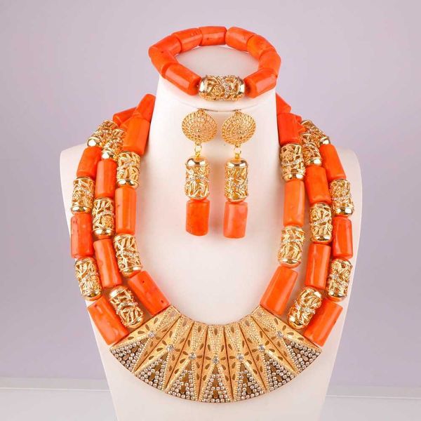 splendid orange nigeria coral beads necklace african jewelry set bridal wedding jewelry sets c21-23-01 h1022, Silver