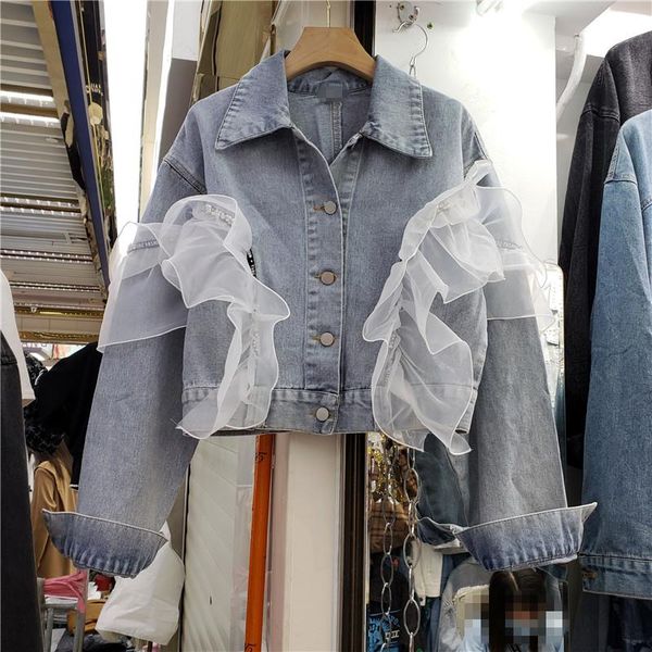 women's jackets 2021 autumn women's jeans three-dimensional mesh light blue denim jacket single-breasted streetwear girls jean coat, Black;brown
women's jackets 2021 autumn women's jeans three-dimensional mesh light blue denim jacket single-breasted streetwear girls jean coat, Black;brown
