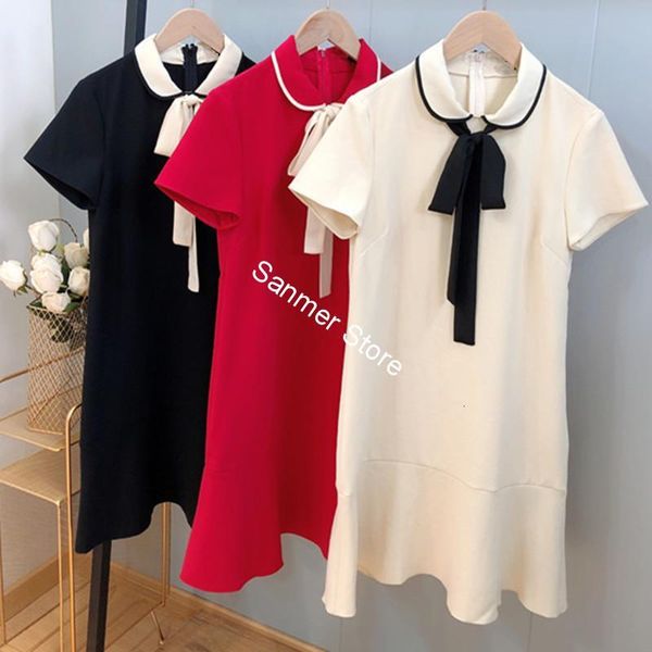 dress bow tie women's short-sleeve peter pan collar three colors female mini dress, Black;gray
dress bow tie women's short-sleeve peter pan collar three colors female mini dress, Black;gray