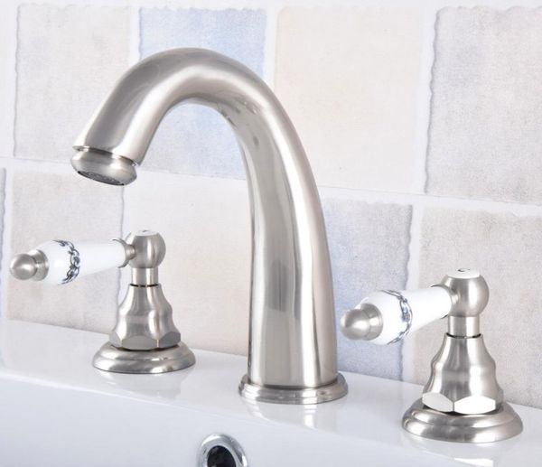 brushed nickel brass deck mounted dual handles widespread bathroom 3 holes basin faucet mixer water taps mnf692 sink faucets
brushed nickel brass deck mounted dual handles widespread bathroom 3 holes basin faucet mixer water taps mnf692 sink faucets