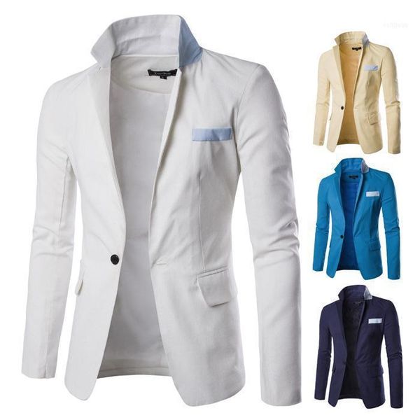 spliced solid casual blazer for men regular office jacket cotton wears1, White;black
spliced solid casual blazer for men regular office jacket cotton wears1, White;black
