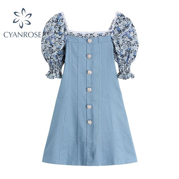 floral print denim dress women summer fashion patchwork single breasted mini dresses elegant puff short collar clothing 210430, Black;gray
floral print denim dress women summer fashion patchwork single breasted mini dresses elegant puff short collar clothing 210430, Black;gray