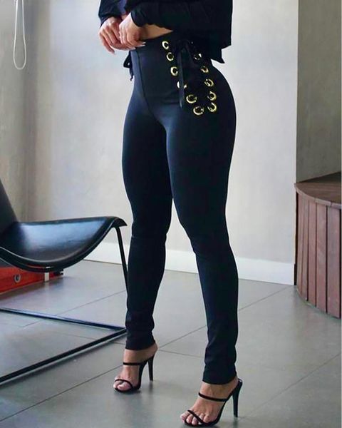 women's pants & capris high-waisted trousers, lace-up round detailed leggings, Black;white
women's pants & capris high-waisted trousers, lace-up round detailed leggings, Black;white