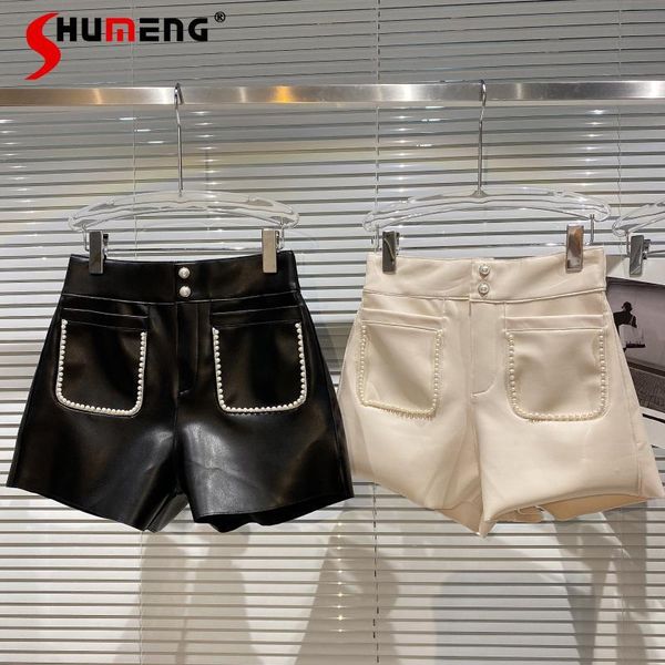 women's shorts 2021 autumn fashion pearl beaded leather for ladies solid color high waist loose casual, White;black
women's shorts 2021 autumn fashion pearl beaded leather for ladies solid color high waist loose casual, White;black